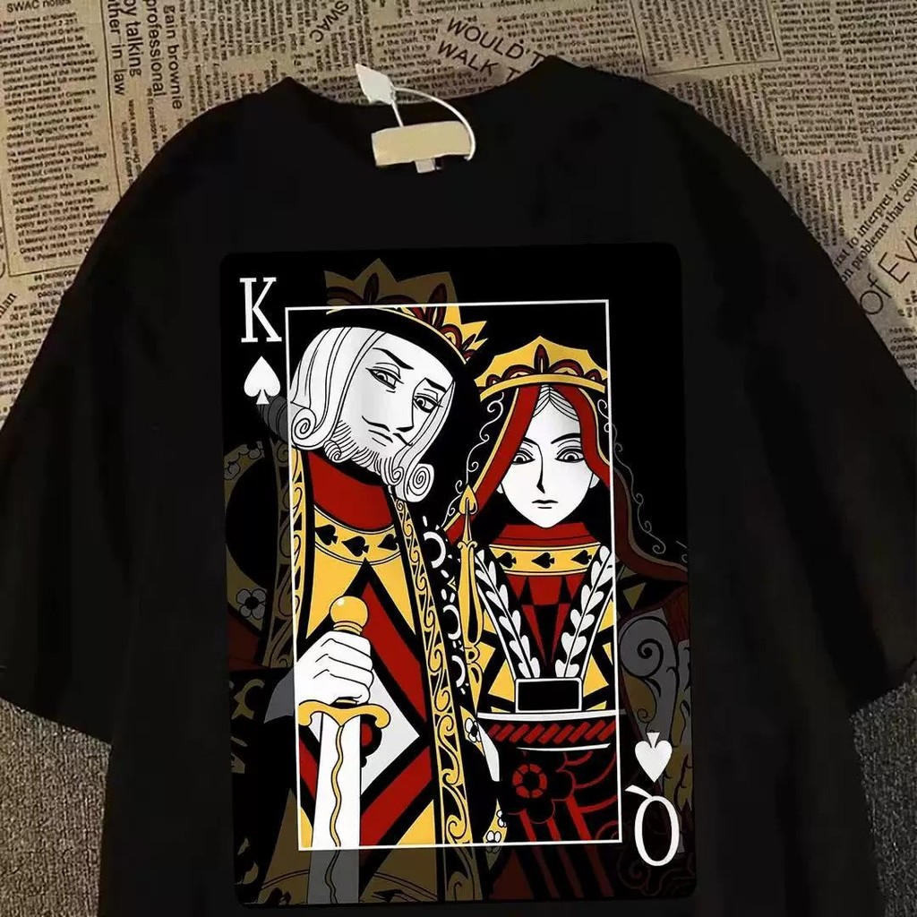 Spade King Queen Poker Card Print Camiseta Streetwear Estética Oversized Estilo Harajuku Ca