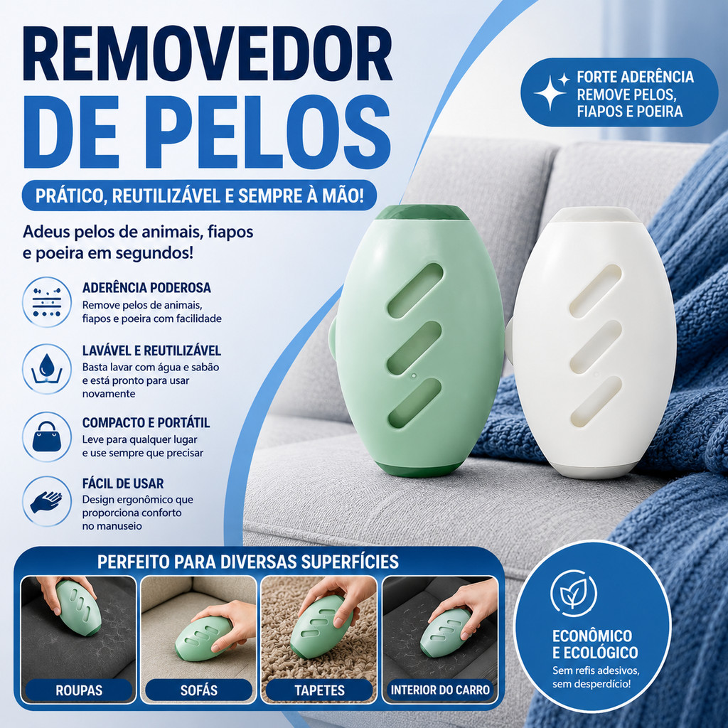 Rolo Tira Pelos Lavável Reutilizável Adesivo para Roupas Sofás Estofados Remove Fiapos Poeira Cabelos e Pelos de Pets