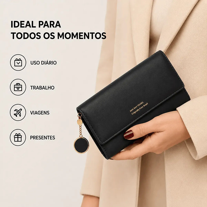 Carteira Comprida Multiuso Feminina / Porta-Cartão com Fivela / Bolsa Fashion para Mulheres D001 D415 AMY