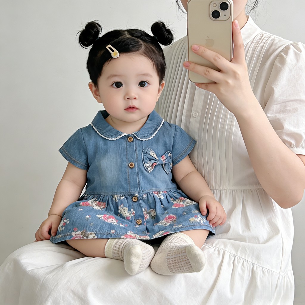 Primavera verão outono novo estilo comércio exterior roupas infantis meninas crianças Denim cinta vestido médio pequenas