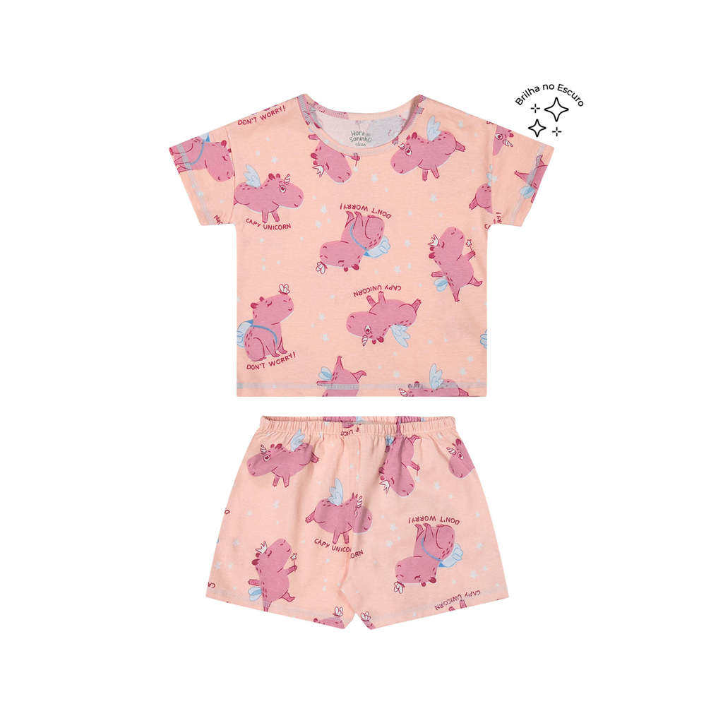 Pijama Curto Menina Infantil Capivaras Elian Rosa