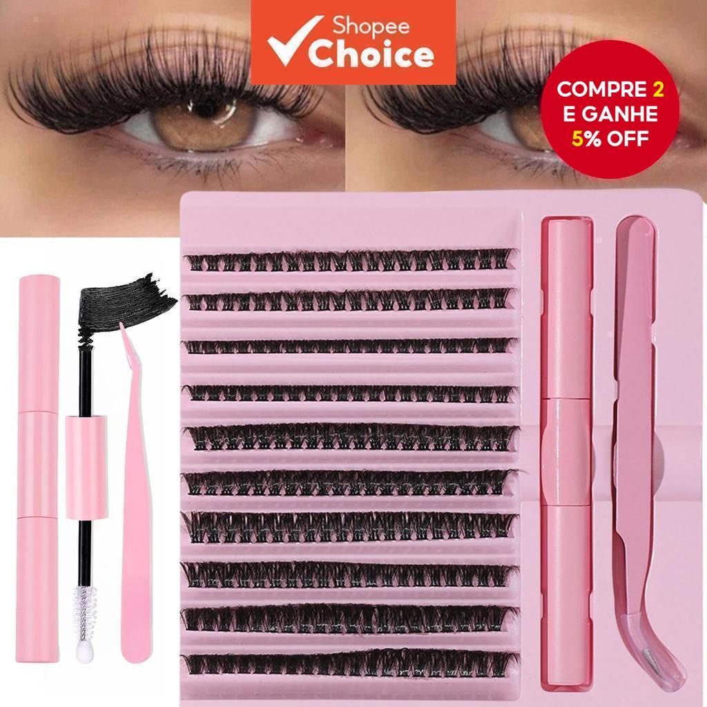 Kit De Cluster De Cílios Postiços 200 Peças Vison Falso Macio-Diy Natural , Onda C , Comprimento Misto 10-16Mm