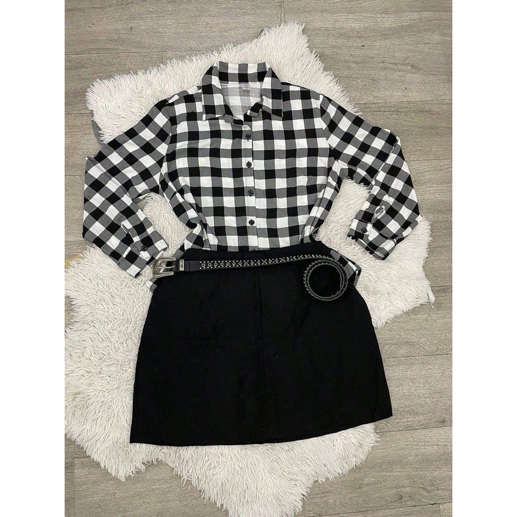 Conjunto Xadrez Plus Size Shorts Saia Bengaline e Camisa Manga Longa Xadrez Junina ( não acompanha cinto)