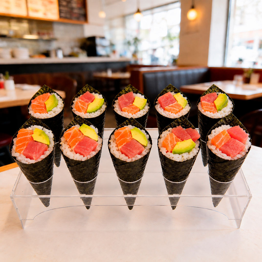 Porta Pizza Cone Temaki, Casquinha, Cascão Em ACRÍLICO Com 10 Furos (C8)