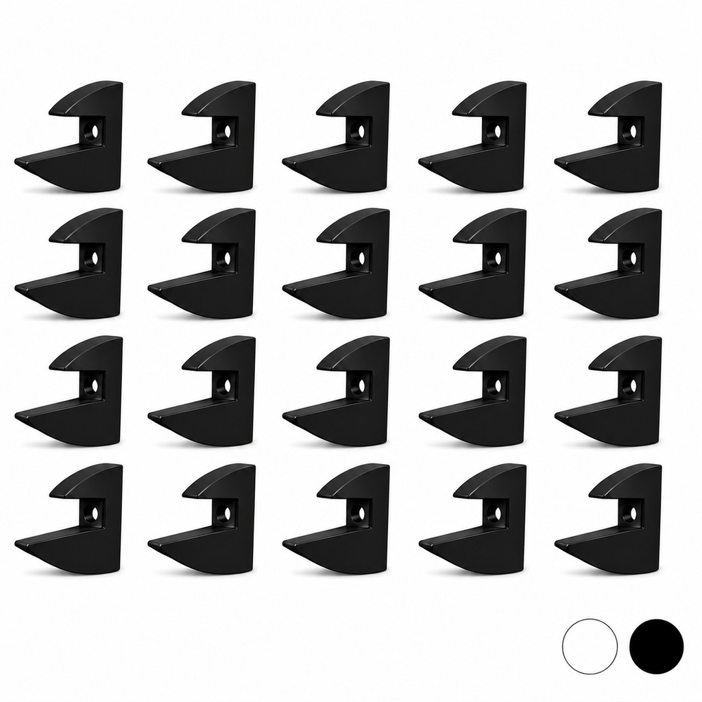 Kit 20 Suportes Tucano MDF 15mm Fixador Invisível Para Prateleira Preto e Branco