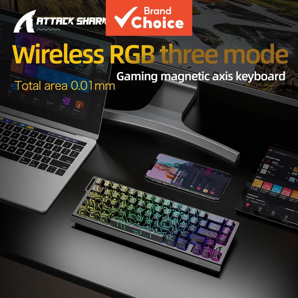 Teclado para jogos Attack Shark X68 PRO HE Tri-mode com eixo magnético, precisão de 0,01 mm, 8000 Hz, 5000 mAh, RGB