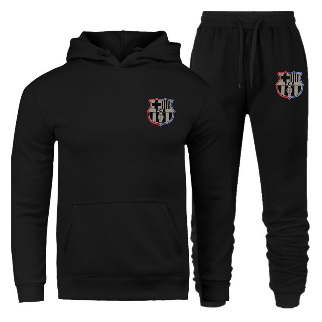 Conjunto Moletom Barcelona Barça Black Frio Algodão Flanelado Blusão com Capuz
