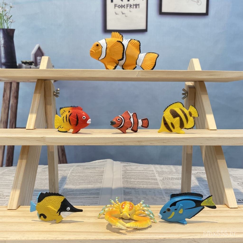 Modelo de animal marinho Safari, peixe-palhaço, decoração de aquário, ornamento, brinquedo infantil, piranha, baleia OAH