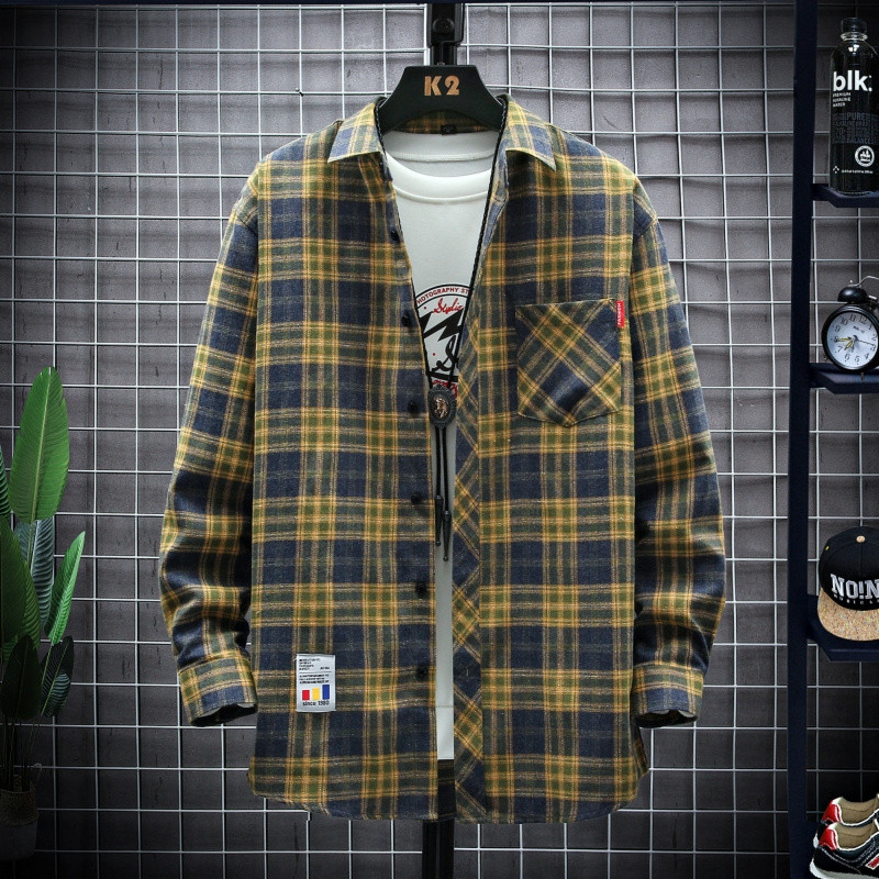 Contraste cor solta exterior wear camisa masculina 2026 outono novo estilo Street wear masculino na moda All-Match verif