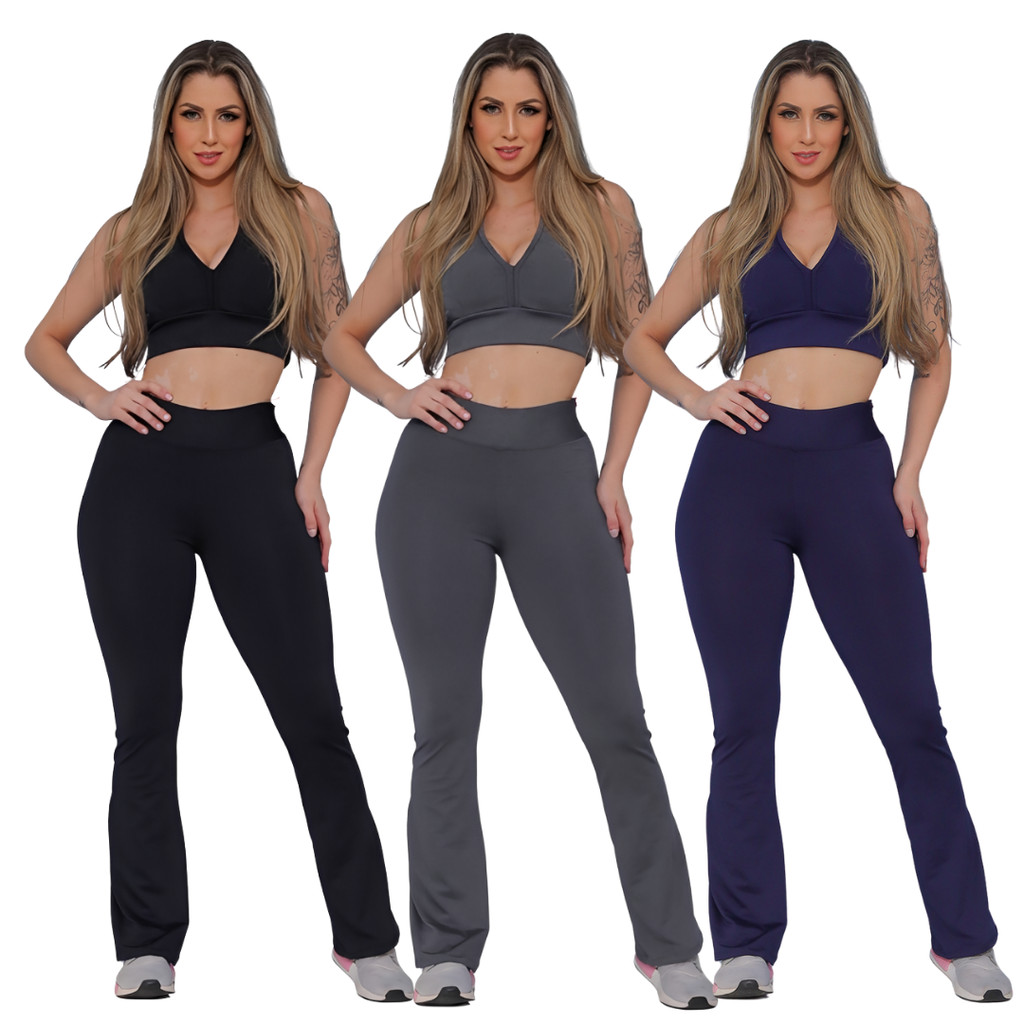 Kit 3 Calças Legging Flare Feminina Legging Caminhada Academia Ginástica