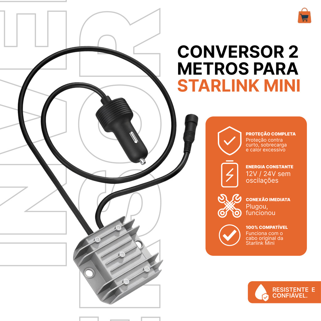 Conversor 2 Metros Para Starlink Mini De Carro Com Conversor Step Up 12V/30v De Alimentação I