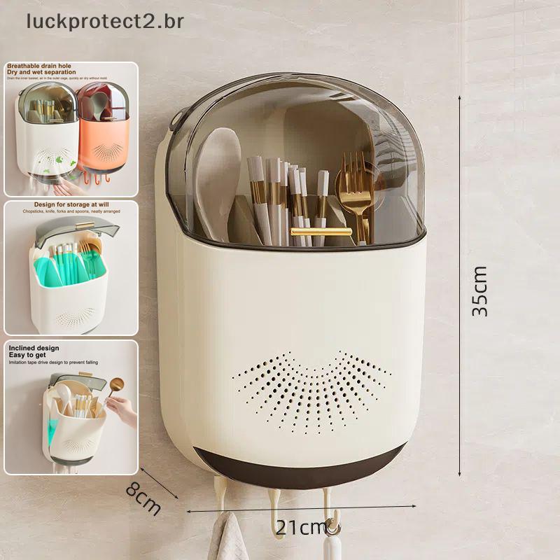 LPHG Caixa De Armazenamento De Talheres De Cozinha , Suporte Montagem Na Parede Com Tampa , Colher À Prova De Poeira E O