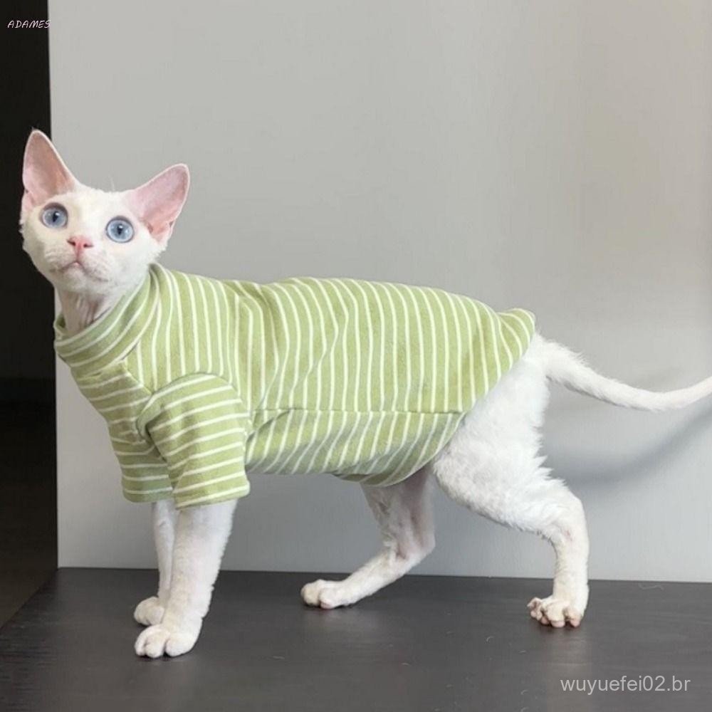 Roupas Para Gatos Sphynx , Camisa Quente E Macia Sem Pelos , Macacão Listrado Elástico