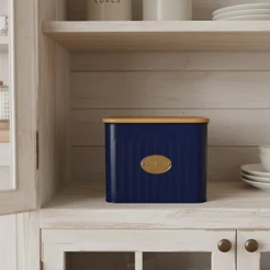 Pote Porta Biscoitos Decorativo Azul com Tampa Madeira Cookies