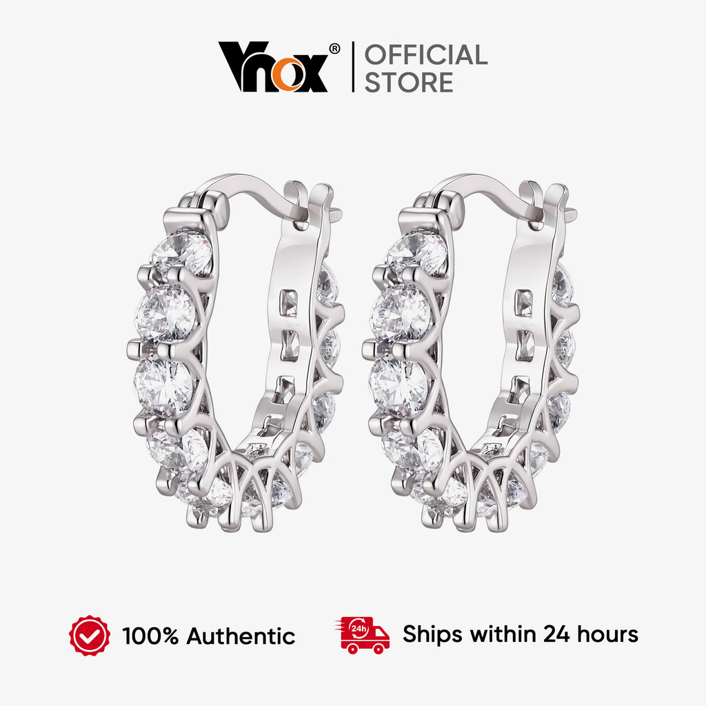 Brincos De Gota Circular De Zircônia Branca Vnox Para Mulheres , Argolas Huggie De Prata Brilhante , Joias Da Moda Menin