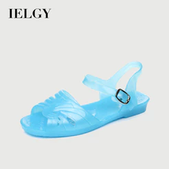 IELGY 2026 Novos Sapatos Femininos Sandálias De Gelatina De Cristal Verão Plana Antiderrapante
