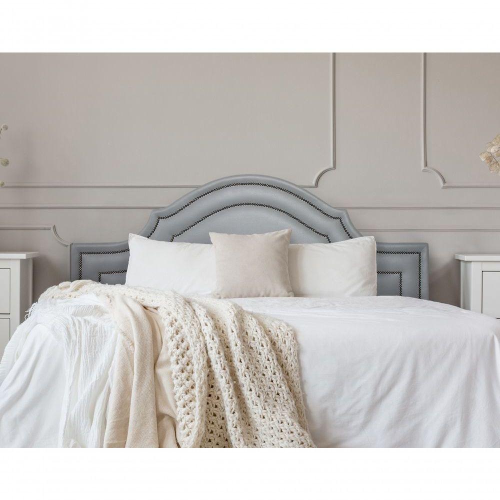 Cabeceira Casal Luxo 140x60 Courino Cinza Tachas Fumê
