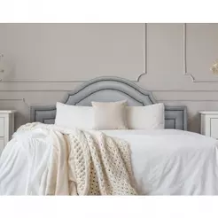 Cabeceira Casal Luxo 140x60 Courino Cinza Tachas Fumê