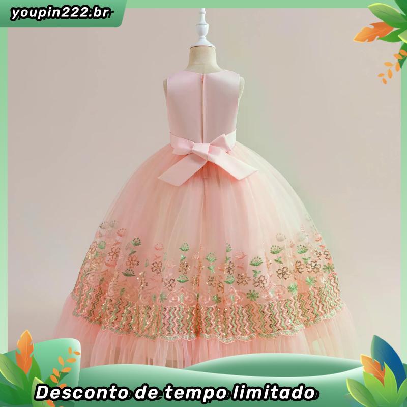 Vestido De Festa Bordado Para Meninas Crianças Traje Longo Vestidos De Princesa Menina Elegante Casamento Rosa ALP-0023