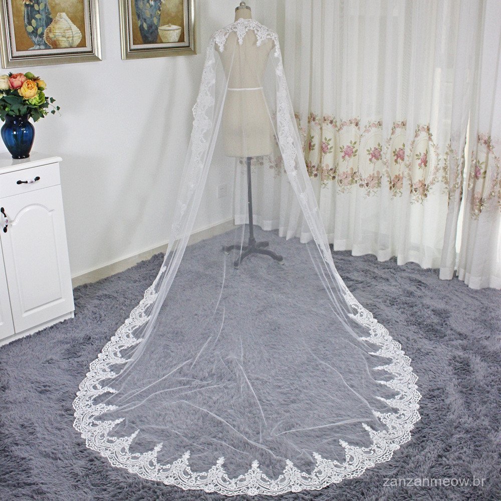 Véu de renda branca, acessório de cabeça para casamento de 3 metros, véu de noiva