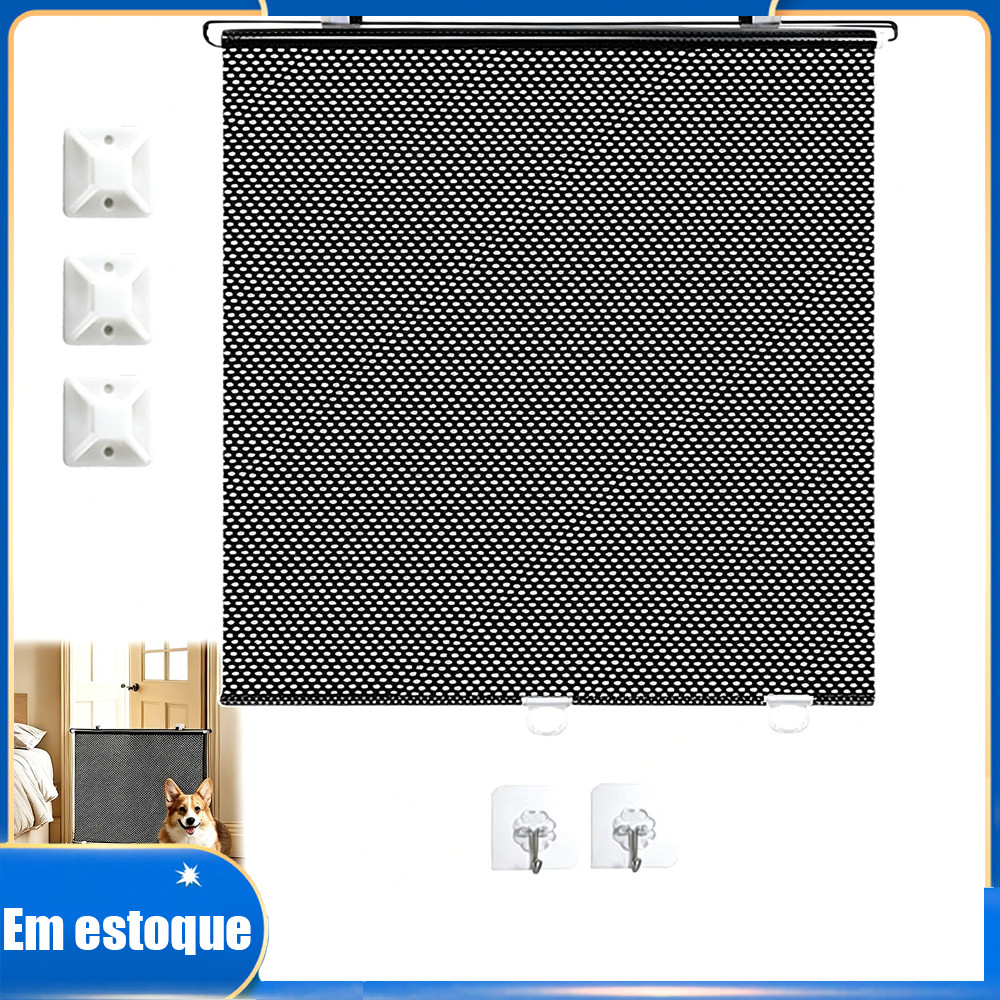 Preto Portão Retrátil de Segurança para Pets e em Tela 50x125cm Grade Protetora para Porta Escada Corredor Cães Gatos