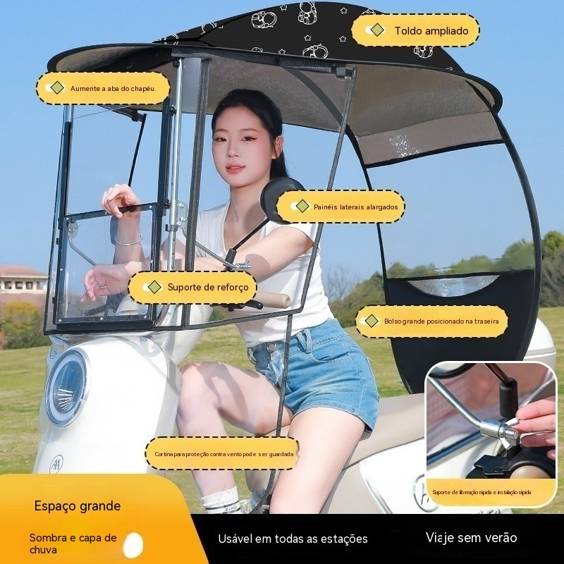 Capota de chuva para veículo elétrico, novo modelo de para-brisa para scooter elétrico, guarda-sol para motocicleta, cap