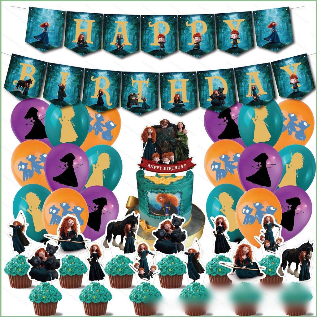 DC1 Pixar Brave Merida Princesa Tema Feliz Aniversário Festa Decoração Cartão Bolo Topper Balão Banner