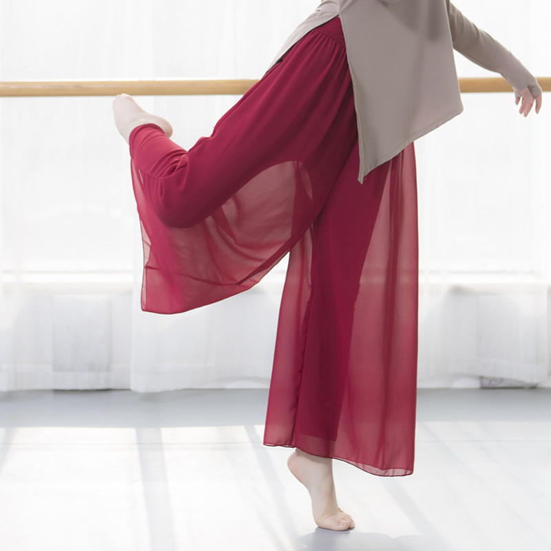 Elegante Chiffon moderno terno de prática de dança calças terno de dança clássica feminino traje de dança étnica terno d