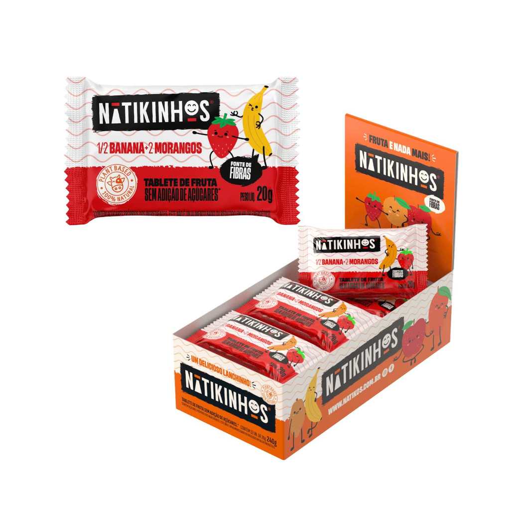 Barra De Frutas Infantil Natikinhos Banana E Morango Natural Sem Açúcar - Natikos 12 Unidades 20g