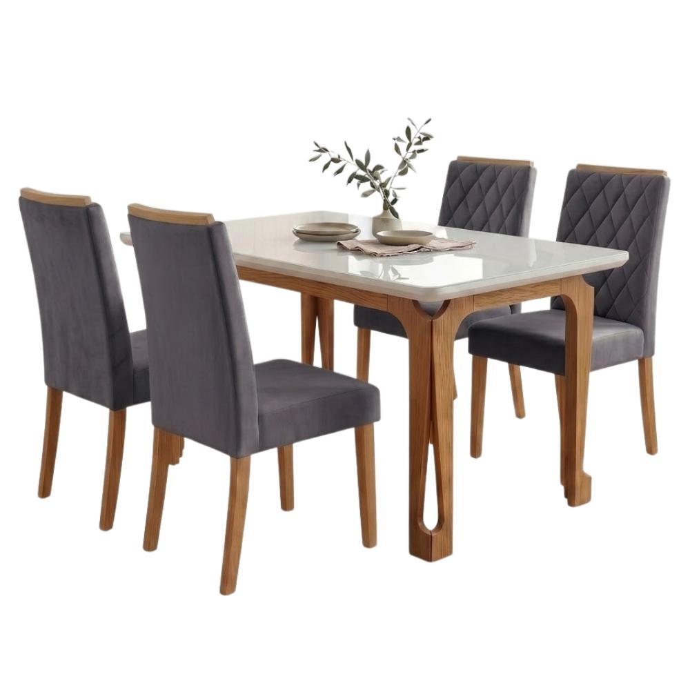 Conjunto Sala de Jantar Mesa 1,20m com Vidro Nadine 4 Cadeiras Bele