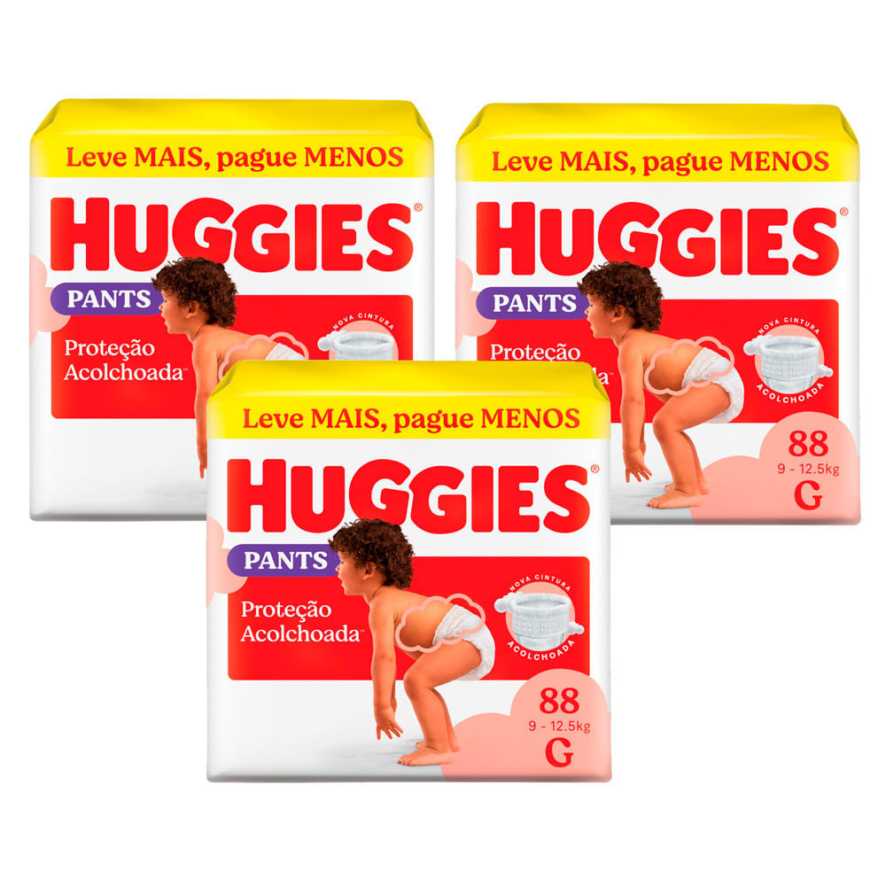 Kit 3 Fralda Huggies Pants Roupinha Proteção Acolchoada Tamanho G 88 Unidades Descartáveis
