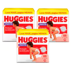 Kit 3 Fralda Huggies Pants Roupinha Proteção Acolchoada Tamanho G 88 Unidades Descartáveis