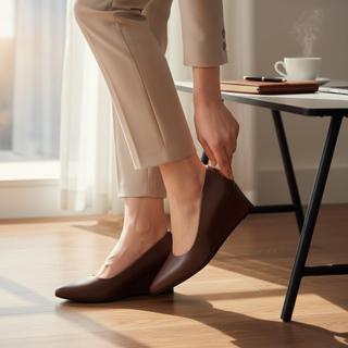 Scarpin Anabela Feminino Nude Bico Fino Elegante Confortável Casual Social Nude Caramelo
