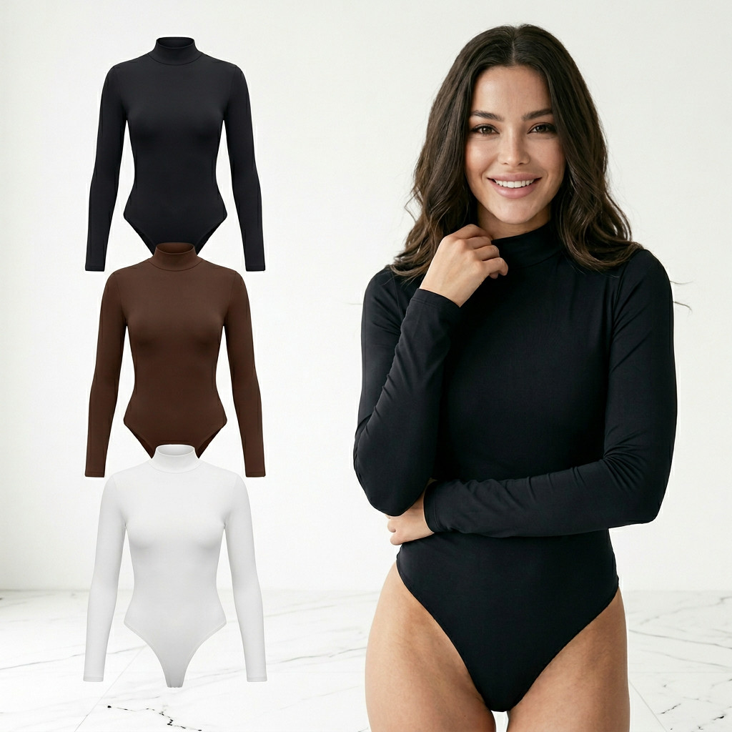 KIT 3 Body Feminino Suplex Manga Longa Gola Alta Cacharrel Segunda Pele Moda Inverno Frio Casual