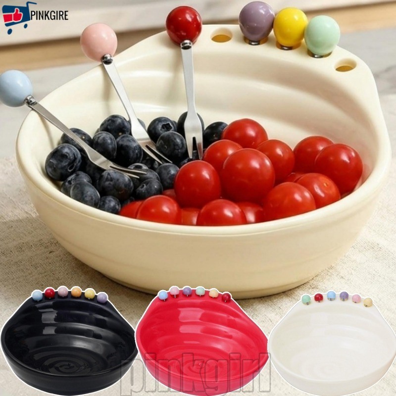 [Rdy Stk] Tigela De Frutas Dopamina-Prato De Salada-Com 6 Garfos Servir Comida Sobremesa Para Lanche-Utensílios De Grand
