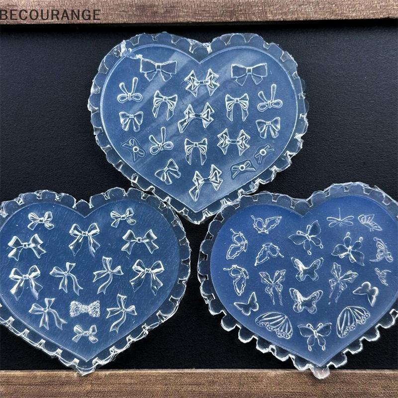 BEC 1 Pçs Molde De Silicone Do Prego Em Forma De Coração Borboleta Arco Flor 3D Modelo Decorações Da Arte Manicure Ferra