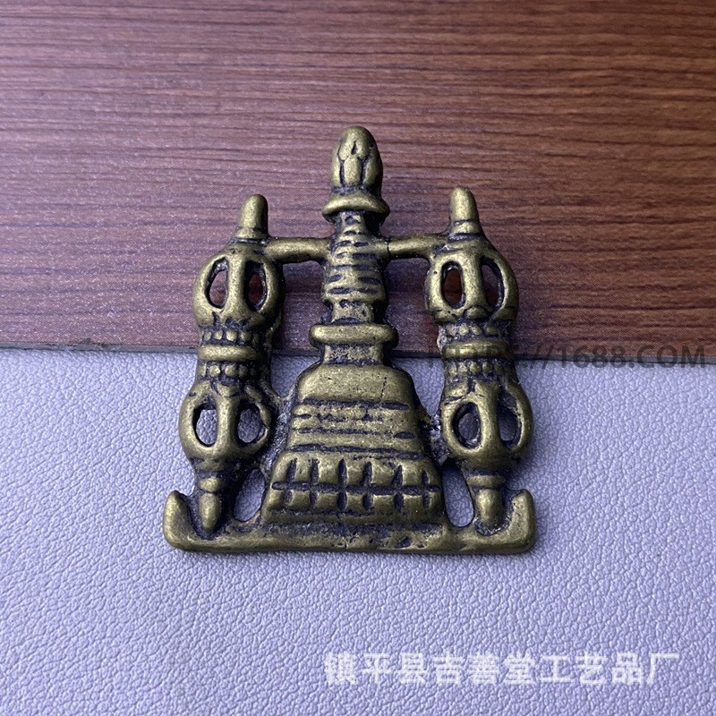 Estilo tibetano lama Poollima medalha de Bronze revista antiga latão angustiado armadura duplo pilão chaveiro pingente d