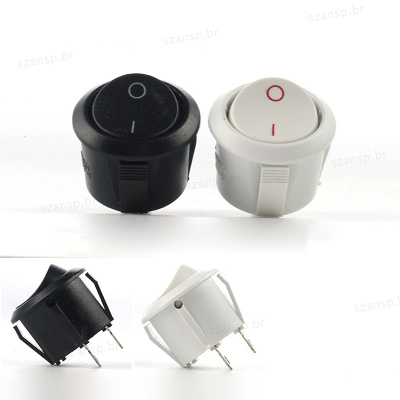 2/5 Peças Preto Branco 2 Pinos Liga/Desliga Redondo Rocker Interruptor De Botão 6A/250VAC 10A 125V Tampa AC Com Plástico