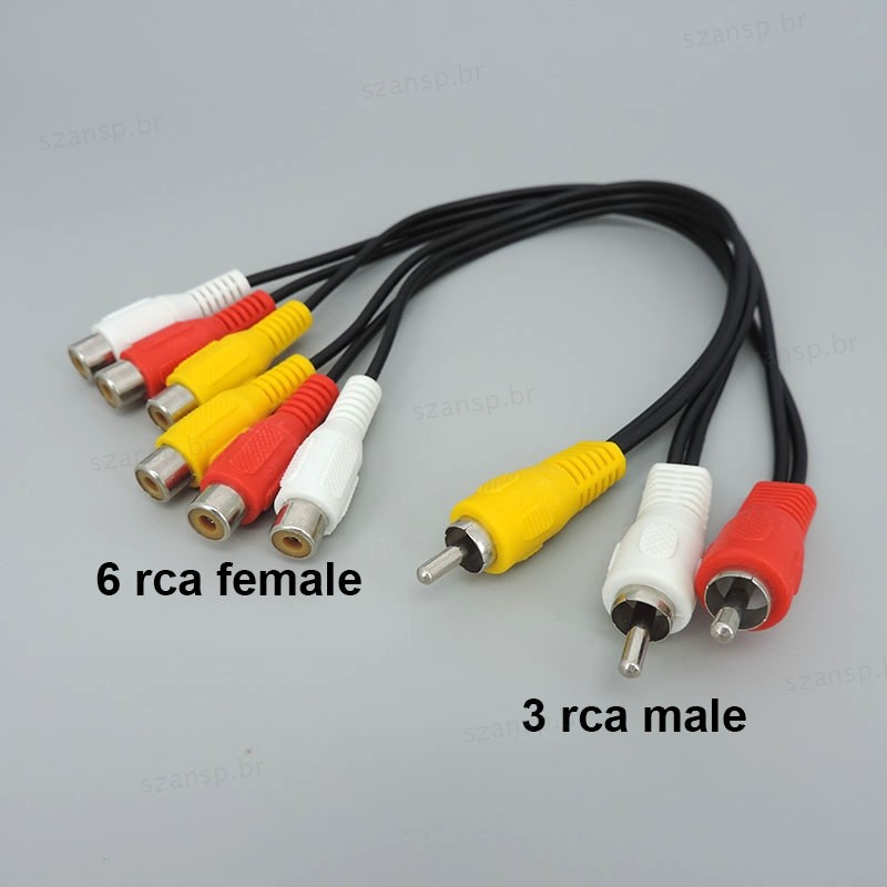 25cm 3 RCA Macho Jack Para 6 6RCA 3RCA Fêmea Cabo De Áudio E Vídeo Estender AV Divisor Conector TV DVD Player Projetor B