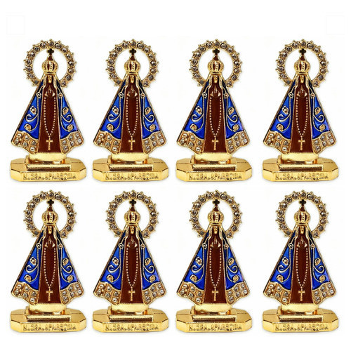 Kit 8 Santinha Imagem Nossa Senhora Aparecida Painel Carro Dourado