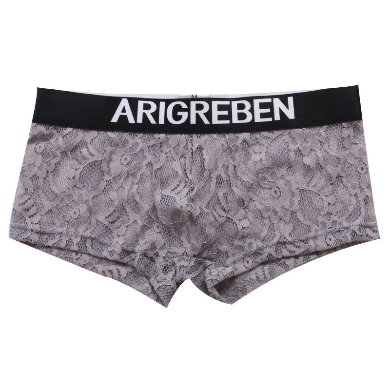 Cueca boxer masculina de renda, boxer totalmente transparente, cintura baixa, respirável