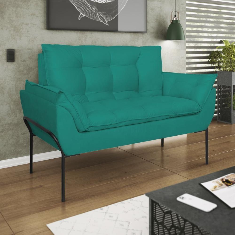 Sofá Poltrona Namoradeira Opala Recepção Escritório Azul Turquesa Suede Balaqui Estofados
