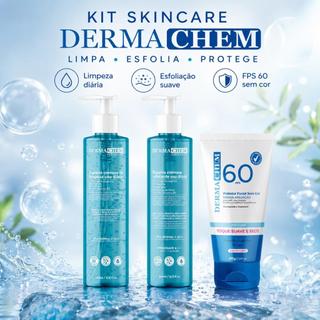 KIT DERMACHEM ESPUMA DE LIMPEZA + ESFOLIANTE  E PROTETOR SOLAR 60 FPS