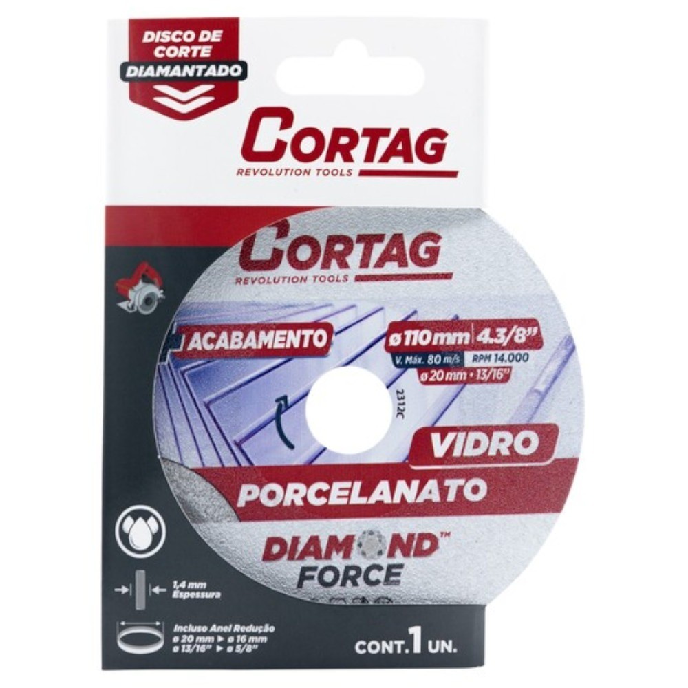 Disco diamantado para porcelanto e vidro 110mm - 62796 Cortag