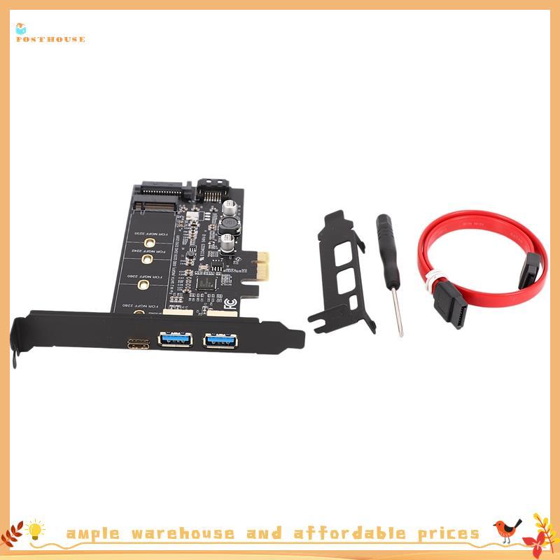 Adaptador PCIe Dual USB3.0 E Type-C M . 2 M2 SSD SATA B Key Para PCI-Controller Converter Riser Card 2280 2260 2242 2230