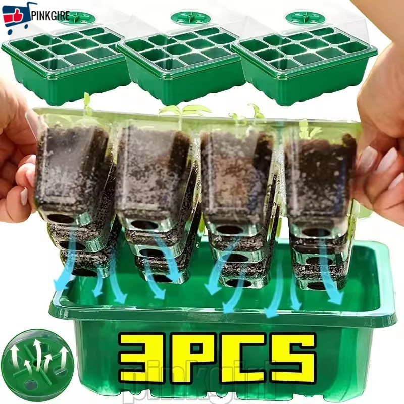 [Rdy Stk] 1/2/3 Unidades Vaso De Mudas De 12 Furos Com Tampa-Berçário Transparente Respirável-Caixa-Vasos Flores De Plan