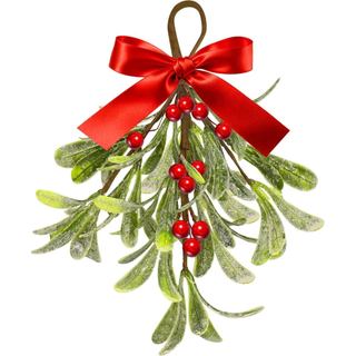 Decoração de Visco - Laço Vermelho e Bagas Vermelhas, Enfeites de Bola de Visco de Natal, Bola Decorativa Artificial com