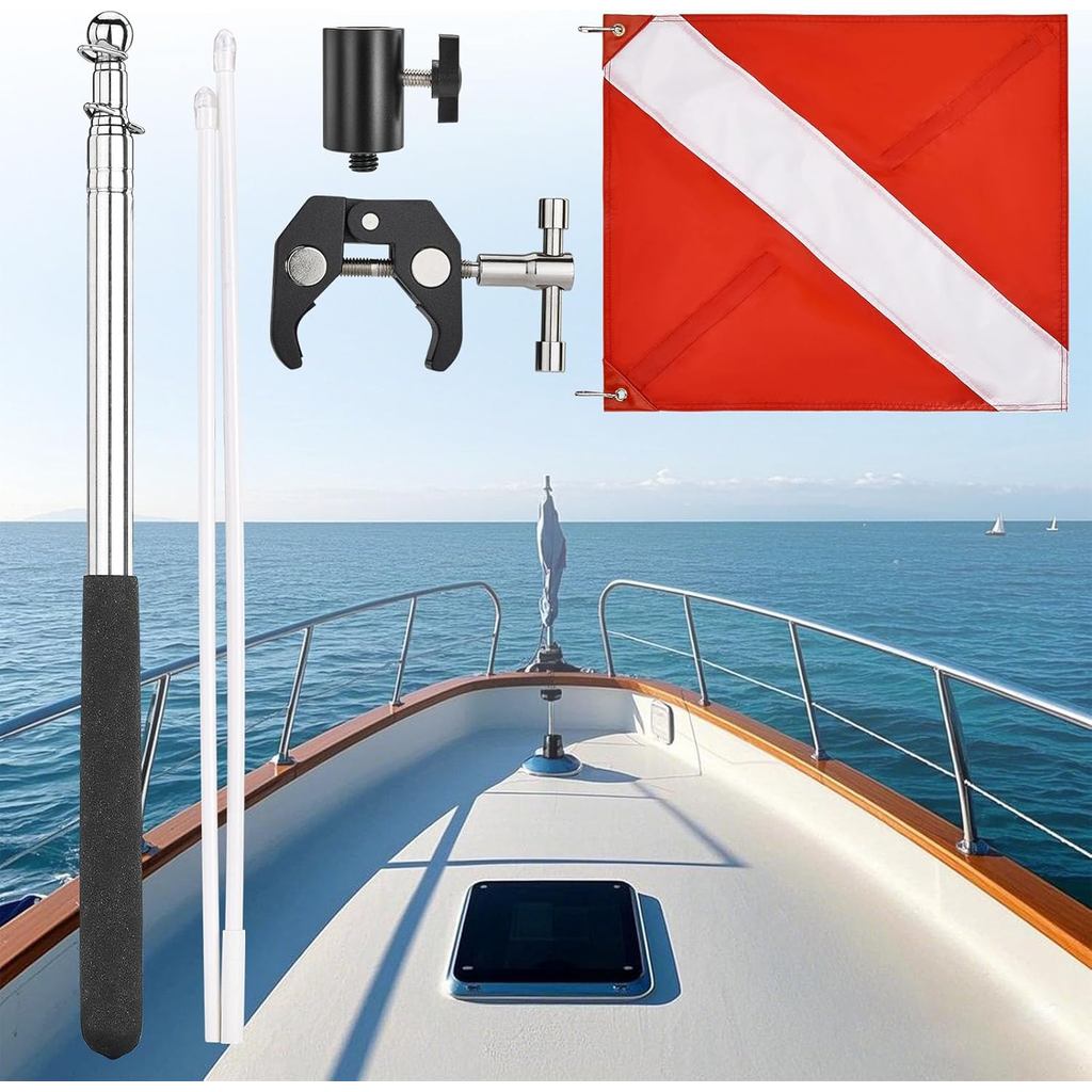 Bandeira de Mergulho com Haste Ajustável, Bandeira de Mergulhador com Haste Removível para Barco, para Trilhos Redondos