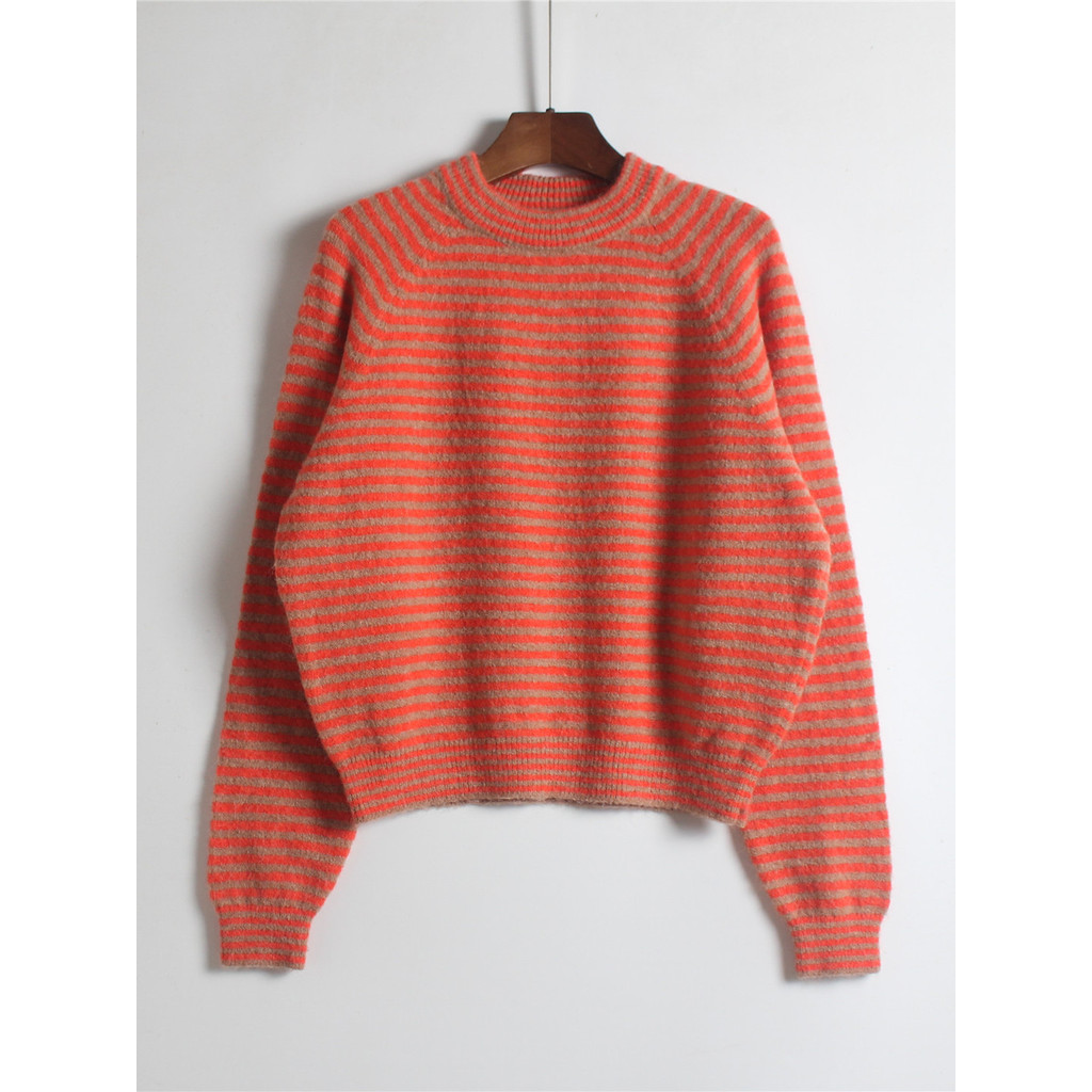 Comércio exterior pedido estrangeiro feminino primavera outono estilo curto máquina tecido cor combinando listras em tor