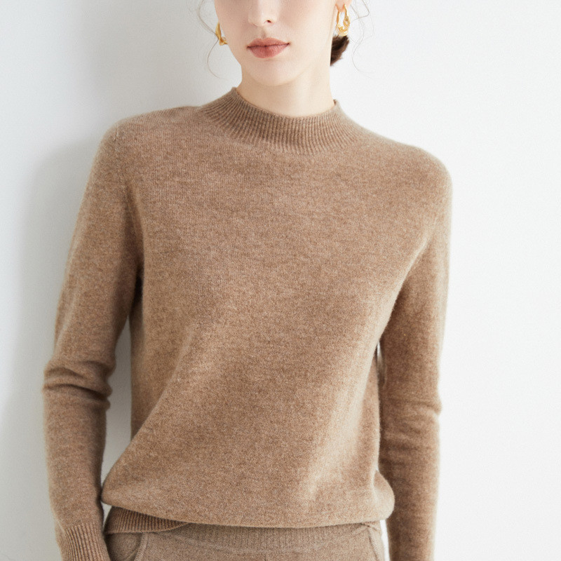 Início do outono camisola feminina 100 camisola pura pele sentir meia gola alta estilo fino fino-ajuste All-match camisa
